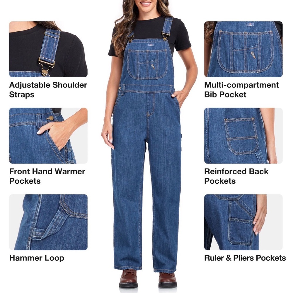 Relaxed Blue Denim Overalls with Front Utility